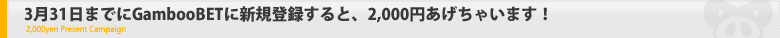 3月31日までにGambooBET新規登録すると2000円あげちゃうキャンペーン
