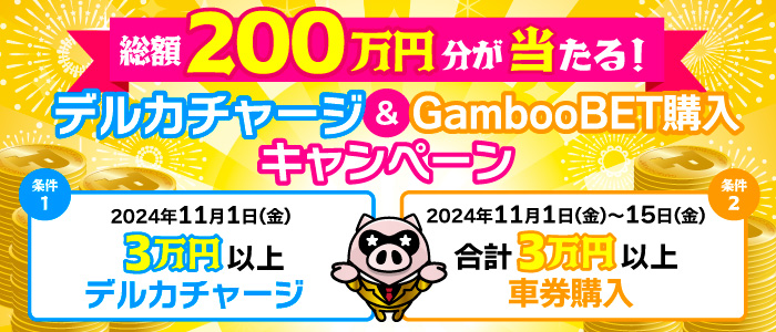 総額200万円分が当たる！デルカチャージ&GambooBET購入キャンペーン(11月)