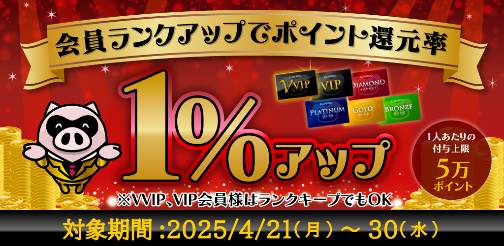 ランクアップで対象期間の還元率1%アップ！(4月)