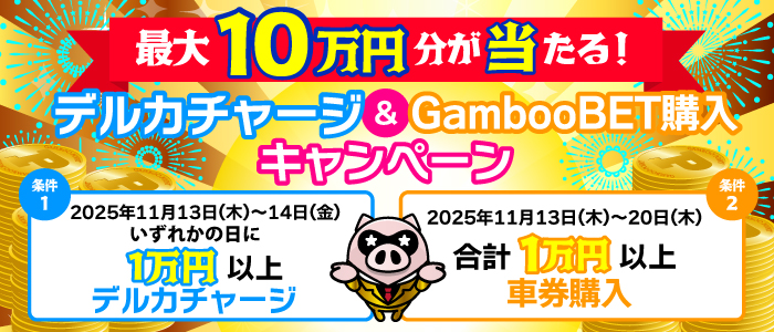 最大10万円分が当たる!デルカチャージ&GambooBET購入キャンペーン(11月)