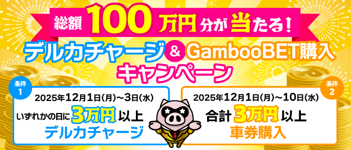 総額100万円分が当たる！デルカチャージ&GambooBET購入キャンペーン(12月)