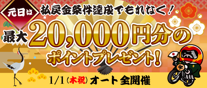 元日は払戻金条件達成で最大20,000円分のポイントプレゼント