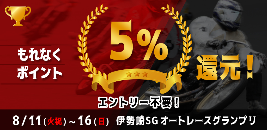 伊勢崎SGがおトク！もれなく5%還元！
